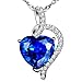 Devuggo Mabella 925 Sterling Silver Simulated Birth Month Blue Sapphire Heart Pendant Necklace, Gifts for Women