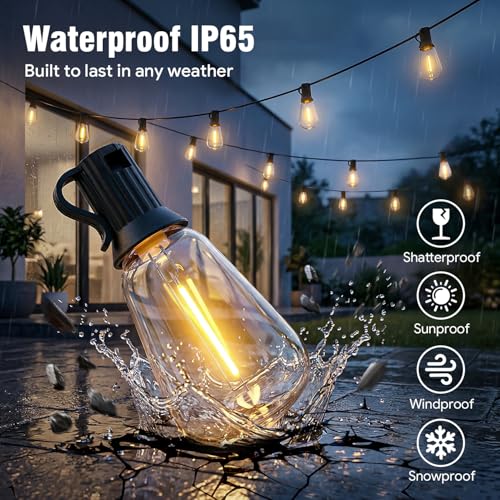 Skoiuc 50ft-LED-Lights-Outdoor-Waterproof-String Lights-Patio-Outside-Porch-Backyard-Garden-Gazebo-Yard-Deck-Balcony-Party-Camping-House-Hanging-Lighting-Bulb-Remote-Bluetooth-Hanging-Edison-ST38