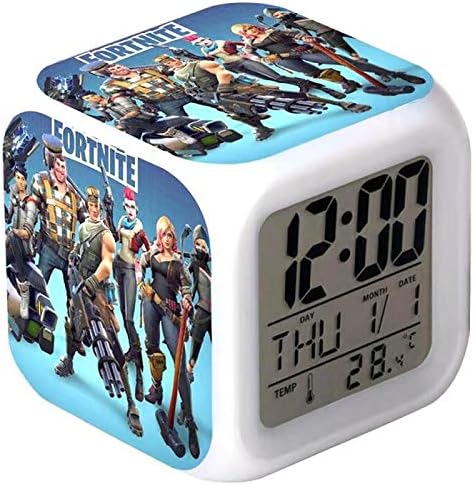 dudubaobei 7 Colors LED Fortnite Alarm Clock, Digital Alarm Clock with Snooze Function, LCD Screen Displays Time, Date, Temperature, Best Gift for Kids Children Birthday, Christmas or Game Lovers