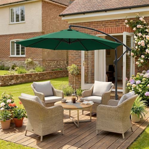 Outsunny 10' Deluxe Patio Umbrella, Outdoor Market Parasol, Banana Hanging Offset Sunshade with Crank, Cross Base