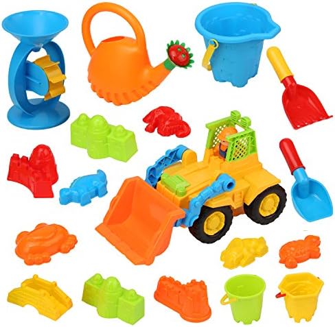 QuadPro Beach Sand Toy Set for Kids 17 Piece Inclued Sand Wheel, Toy Cars, Sand Molds,sand castle building kit, Bucket, Shovel And Rake Tools, Toddlers Outdoor Sandbox Toys for Boys and Girls
