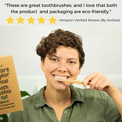 Natural Bamboo Charcoal Toothbrush For Adults W/BPA Free Nylon Bristles, Individually Numbered Pack of 4, Organic & Compostable toothbrushes, Plastic Free Packaging