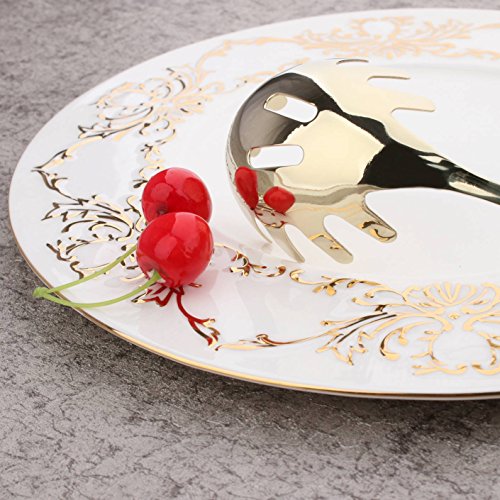 2 Piece Spaghetti Pasta Fork Noodle Serving Spoon Drains Serves Set 9.8-inch Stainless Steel Kitchen Tool Dishwasher Safe (Gold)