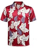 HOTOUCH Men's Loose Fit Hawaiian Short Sleeve Shirt (Red XL)