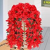 Alotiki Artificial Bougainvillea Flowers for Outdoor Plant,2 pcs Faux Hanging Flowers Bougainvillea for Outside Decoration,Fake Silk UV Resistant Vines for Front Door Porch(Red)