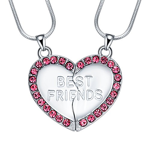 ELOI Best Friend Necklaces Pink Heart 2 Piece Gifts for Teen Girls 18 Inch Necklace Set (Cheap Best Friends Necklace 2 Piece)