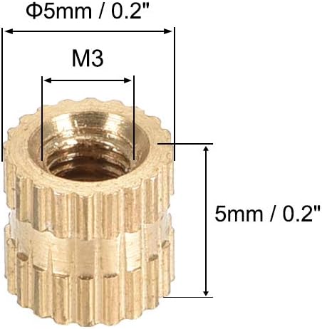 uxcell Knurled Insert Nuts, 50Pcs M3 x 5mm(L) x 5mm(OD) Female Thread Brass Blind Embedment Nuts, M3 x 5mm x 5mm - Image 3