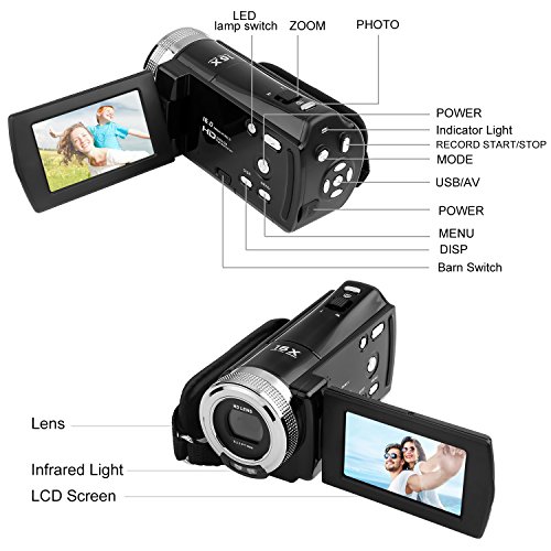 KINGEAR KG005 Mini DV C8 16MP High Definition Digital Video Camcorder DVR 2.7'' TFT LCD 16x Zoom Hd Video Recorder Camera 1280 x 720p Digital Video Camcorder(Black)