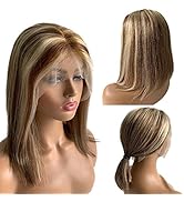 Lace Front Bob Wigs Ombre Blonde Pre Plucked Hairline Human Hair Wig For Women Light Brown Roots ...