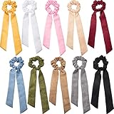 Tatuo 10 Pieces Bow Hair Tie Hair Scrunchies Elastic Hair Bow Hair Ropes Scrunchy Hair Accessories for Women Girls