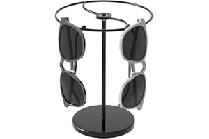 Ausalivan Sunglasses Holder Stand 360 Rotating, Eyeglasses Display Rack,Eyewear room Tabletop Glasses Storage Organizer (Metallic, Black Round)