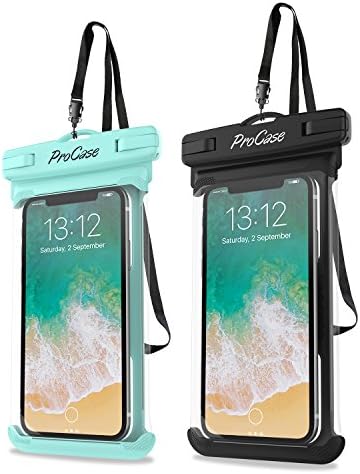 ProCase Universal Waterproof Case Cellphone Dry Bag Pouch for iPhone 12 Pro Max 11 Pro Max Xs Max XR XS X 8 7 6S Plus SE 2020, Galaxy S20 Ultra S10 S9 S8/Note 10 9 up to 6.9″ -2 Pack, Green/Black