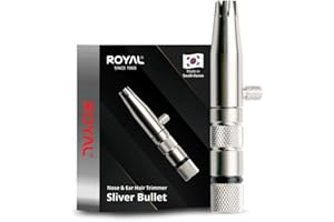 ROYAL [Made in Korea] Premium Manual Nose Hair Trimmer for Men Silver Bullet, Battery-Free, Stainless Steel Rotary Blade Grooming Tool, Waterproof, Safe & Painless with Patented Mechanism, ET-3