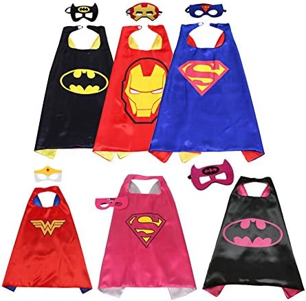 Fieston Express - Comics Cartoon Dress Up Costumes for 3 Boys and 3 Girls - 6 Pieces Double Layer Satin Hero Capes and 3mm Thickness Soft Felt Masks - Perfect Party Favors &amp; Holloween Costume