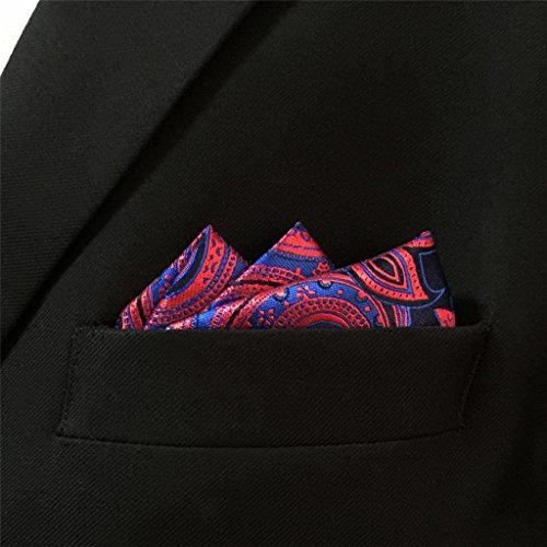 Shlax&Wing Blue Red Jacquard Woven Pocket Square For Men Paisley Hanky Wedding