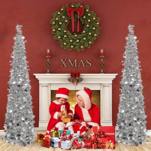 HOHOTIME Sapin Noel Décoration, Tinsel de Noël de Sapin Pliable de 1,5 m, Arbre de Noël Sapin de Noël Décoration Scintillantes Maison Intérieur Extérieur