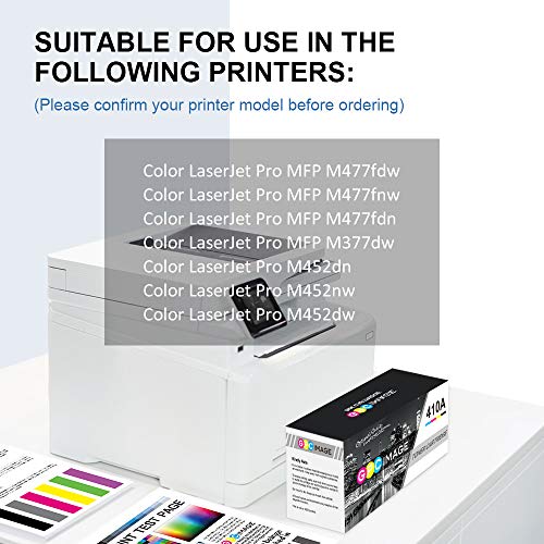 GPC Image Compatible Toner Cartridge replacement for HP 410A CF410A CF411A CF412A CF413A to use with Color LaserJet Pro MFP M477fdw M477fdn M477fnw Pro M452dn M452nw M452dw Printer Toner (4 Pack)
