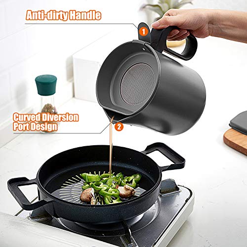 Bacon Grease Container with Fine Mesh Strainer, 1.7L Used Cooking Oil