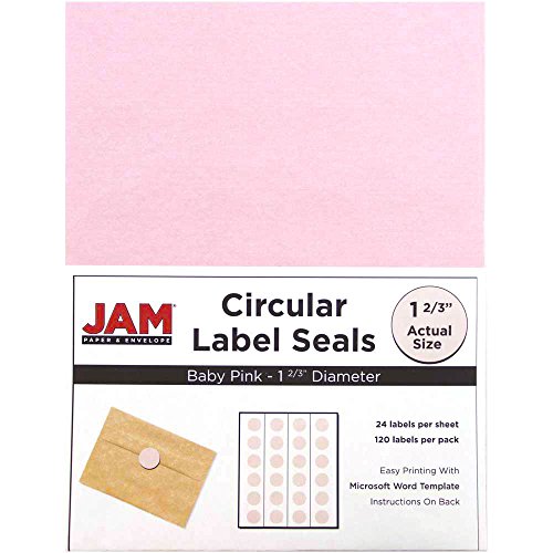 JAM PAPER Circle Label Sticker Seals - 1 2/3 Inch Diameter - Baby Pink - 120/pack