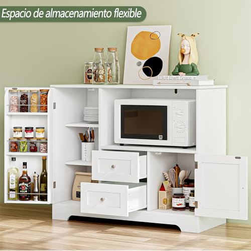 NEBULYN Alacenas para Cocina, Alacenas para Despensa con 2 Cajón, Gran Capacidad, Mueble Aparador para Sala de Estar, Comedor, Oficina, 100X40X82CM(Blanco)