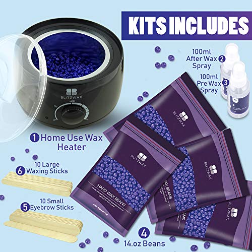 BLITZWAX Waxing Kit Hair Removal Wax Warmer Kit with Sensitive Skin Formula 14oz Lavender Hard Wax B - //medicalbooks.filipinodoctors.org