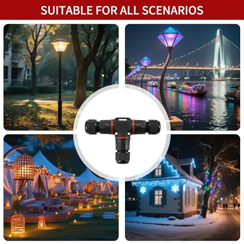 4 Pieces Electrical Connectors for Outdoor Cables IP68, Waterproof Junction Box, 3 Poles, Connector Pond Sleeve Diameter 5-12 mm, Suitable for Gardens, Outdoors, Floors, Roofs
