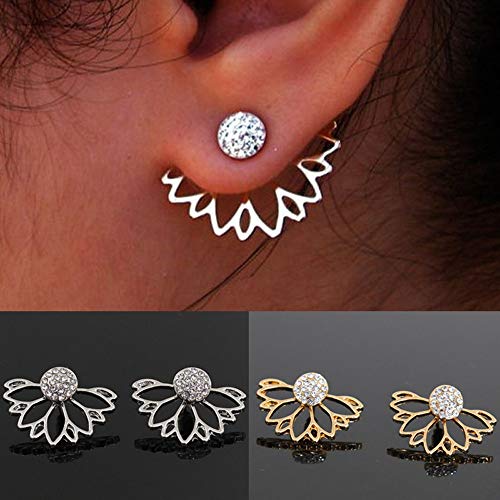 YOMXL Lotus Hollow Flower Stud Earrings Creative Diamond Water Drop Ear Clip Chic Stud Earrings Ear Jackets Ear Studs - Thumbnail 5