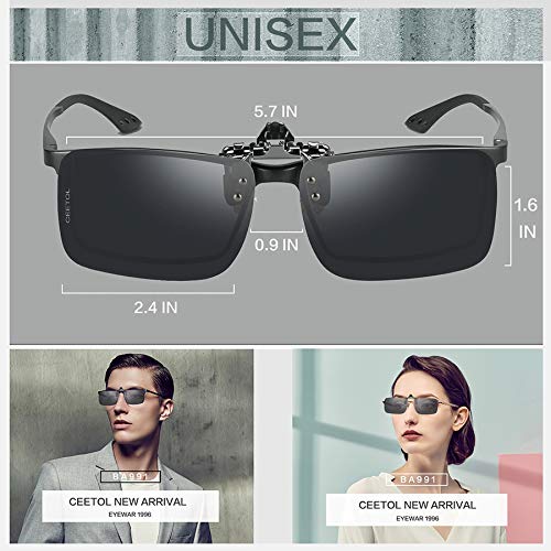 Clip on Polarized Sunglasses For Driving - Flip Up Rimless Sunglasses for Prescription Glasses (Grey-1, 2.4)