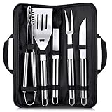 FYLINA BBQ Grill Set 5-Piece Stainless Steel Utensils Barbecue Tools Superior Grill Accessories Storage Case- Outdoor Camping Grill Kit Men Women