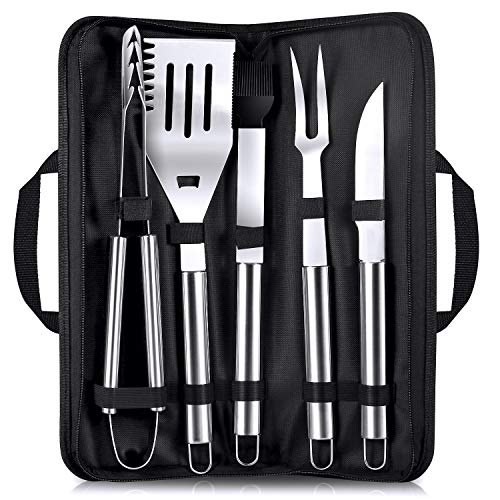 FYLINA BBQ Grill Set 5-Piece Stainless Steel Utensils Barbecue Tools Superior Grill Accessories Storage Case- Outdoor Camping Grill Kit Men Women