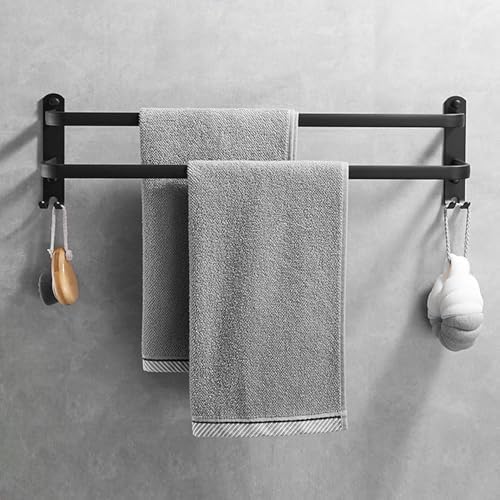Toalheira preta de 80 cm sem furação, barra dupla de toalhas para casa de banho e cozinha com instalação sem buracos