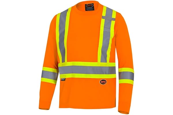 Pioneer High Vis Shirt for Men - Safety Long Sleeve T-shirt - Class 2 | Hi Vis Orange Reflective Safety Shirt - Moisture Wick