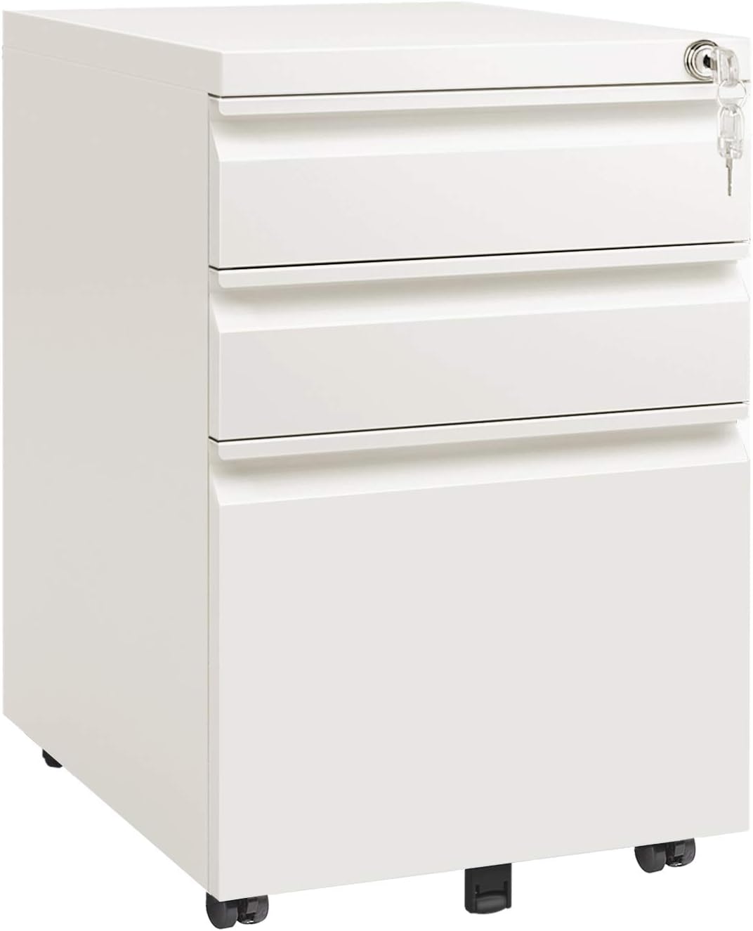 Amazon Com Devaise 3 Drawer Mobile File Cabinet With Lock Under Desk Metal Filing Cabinet For Legal Letter A4 File Fully Assembled Except Wheels White Office Products