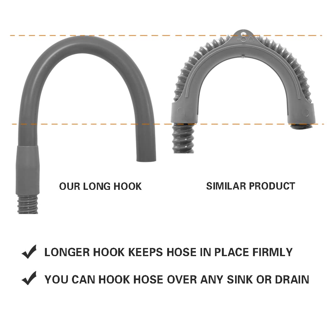 Universal Washing Machine Drain Hose - 6 Ft Discharge Hose with Long Hook - Corrugated and Flexible Washing Machine Hose Drain Replacement with Clamp