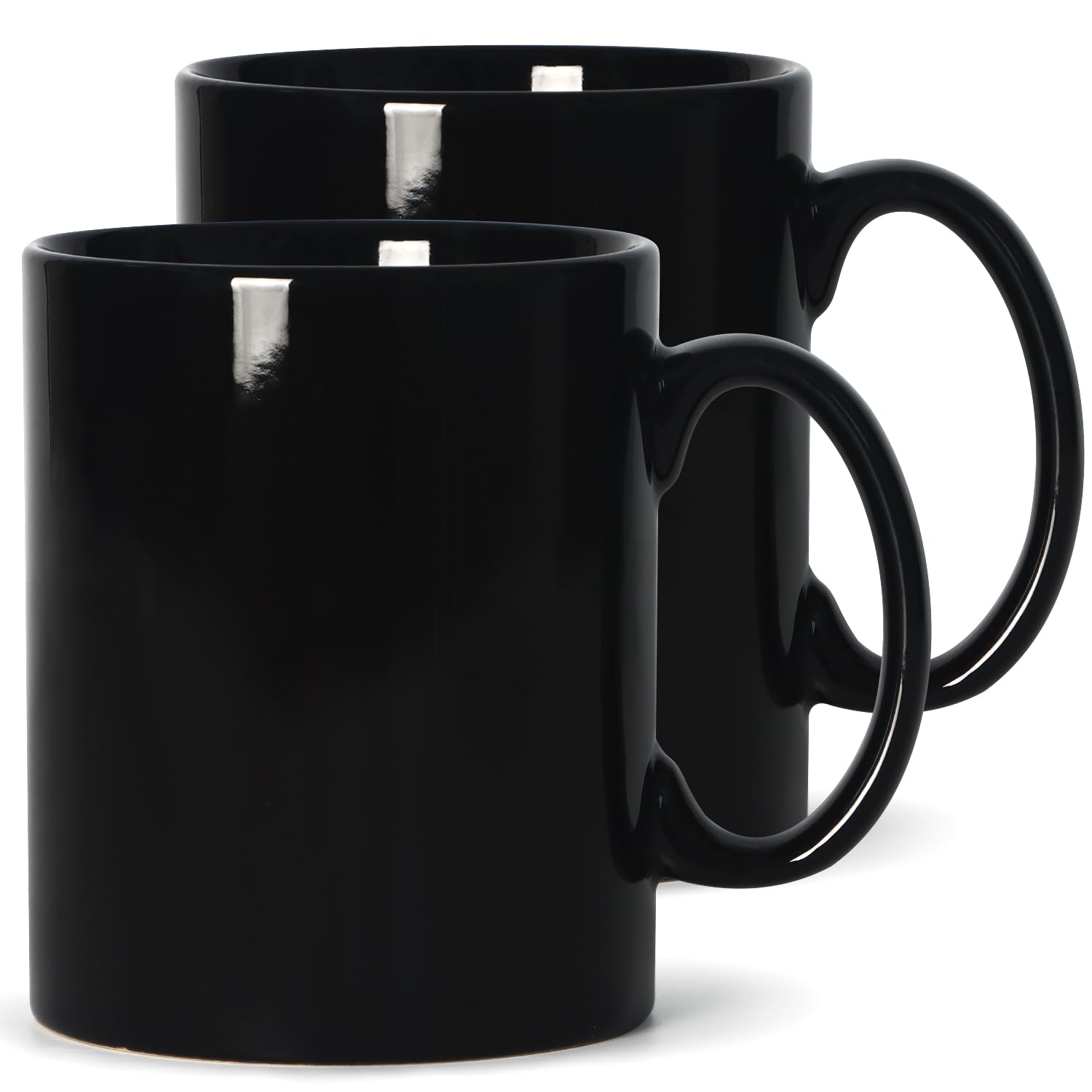 SHOWFULL Extra Large Coffee Mugs, 22 OZ Coffee Mug Set of 2, Smooth Ceramic Boss Cups, Big Capacity and Large Handle, for Dad Men, Black