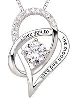 ALOV Jewelry Sterling Silver I Love You To The Moon and Back Love Heart Cubic Zirconia Pendant Necklace
