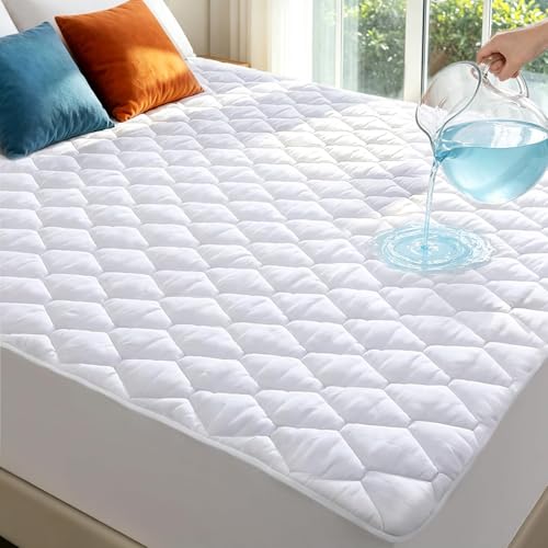 wasserdichte Matratzenauflage für Queen-Size-Betten, sicherer gesteppter Matratzenschoner, tiefer Taschenbezug, dehnbar bis 45,7 cm, 10 Jahre Qualität
