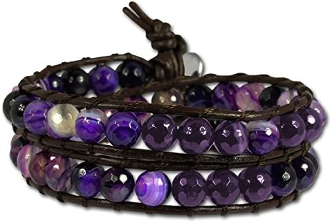 SilberDream leather bracelet with purple amethyst crystals, women, Chan Luu Stile, variable size, leather bracelet genuine leather LAN005