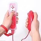 YORKING™ New 2in1 Built in Motion Plus Remote and Nunchuck Controller for Nintendo Wii and Wii U and Mini Wii with Silicon Case Skin(Red)