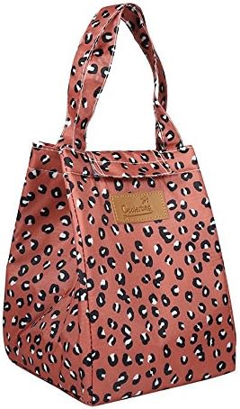 Corasays Reusable Cooler Insulated Lunch Bag with Handles, Fold-over Oxford Cloth Aluminum School Travel Cooler Lunch Box Fresh Bottle Tote Bag (Dark Red Leopard)
