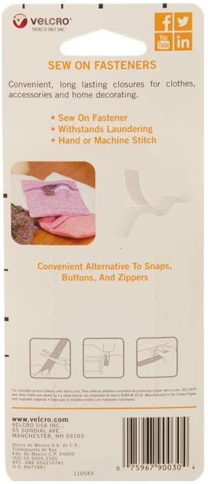 VELCRO Brand For Fabrics | Sew On Fabric Tape for Alterations and Hemming | No Ironing or Gluing | Ideal Substitute for Snaps and Buttons | Tape, 30in x 3/4in, White