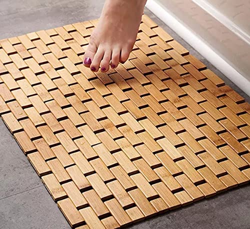 CHILL HOUSE Bamboo Shower Mat 62 x 42 cm, Wooden Roll Up Bath Mat, Quick Drying Non-Slip Shower Mat, Natural Bamboo Bathroom Accessory for Modern Bathroom, Shower, Bath, Sauna and Spa