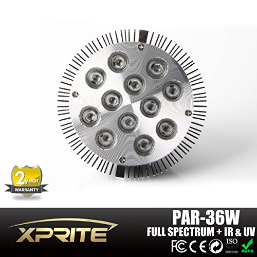 Xprite Grow E26 E27 36W Led Grow Light Full Spectrum Red Blue White Orange IR UV (Ultraviolet) LED Lights for Plants in Garden Greenhouse