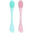 MSQ Silicone Face Mask Brush, Soft Facial Cleansing Scrubber, 2 Pack Double-End Facial Mask Brush for Mud, Clay, Charcoal Mixed Mask, DIY, Skincare Applicator Tools (Pink)