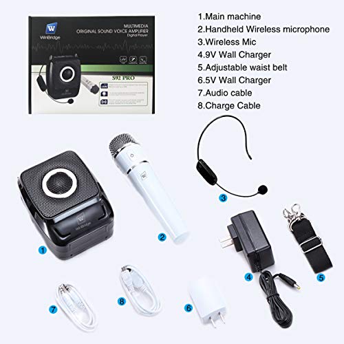 Voice Amplifier with 2 Wireless Microphones, 5.0 Bluetooth Wireless Microphone and Speaker Set