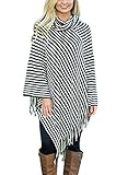 Dearlovers Womens Turtleneck Striped Poncho Causal Pullover Sweater Tops
