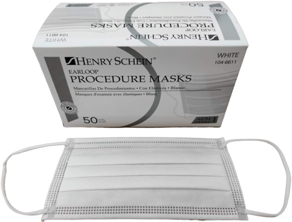 Earloop Procedure Masks, 1 Box of 50 Face Masks, Various Colors (White)