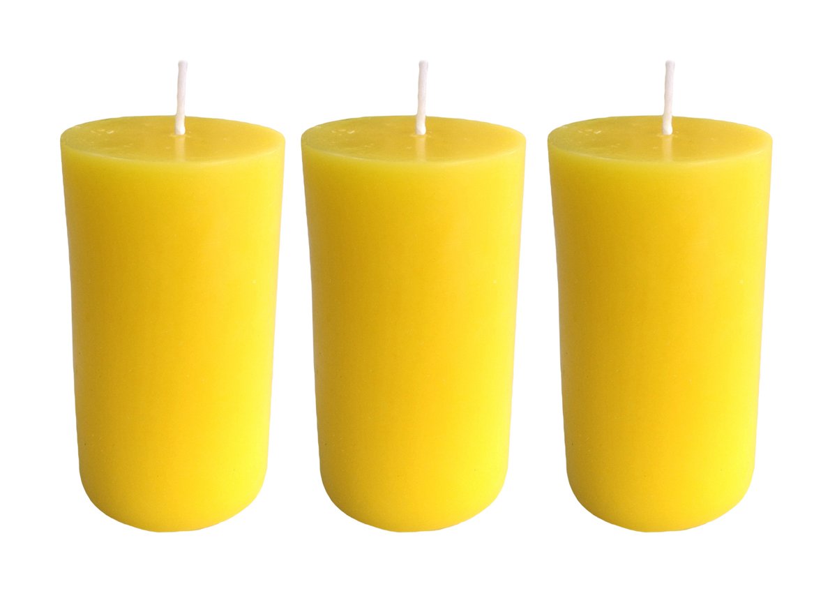 COLLUMINO Yellow Pillar Candles 40 Hour Solid Colour Size 10 x 5.5cm (Pack of 3)