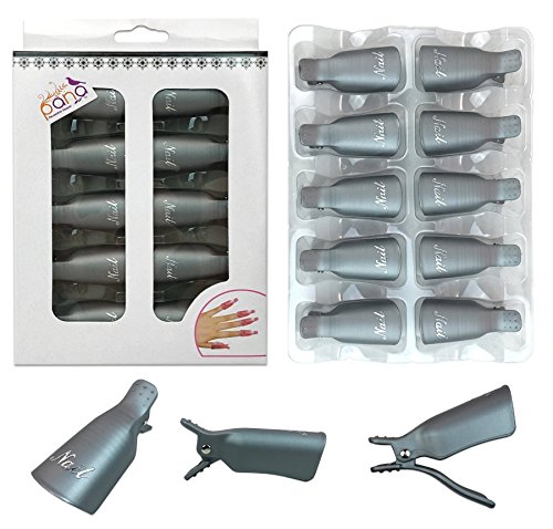 Pana 10 Pcs High Quality Reusable Acrylic Nail Soak Treatment UV Gel Polish Remover Clip Cap Manicure Tool (Silver Color)