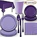 Disposable Party Supplies, Serves 40 - Lavender and Purple - Large and Small Paper Plates, 12 oz Plastic Cups, heavyweight Cutlery, Napkins, and Tablecloths. Full Two-Tone Tableware Set